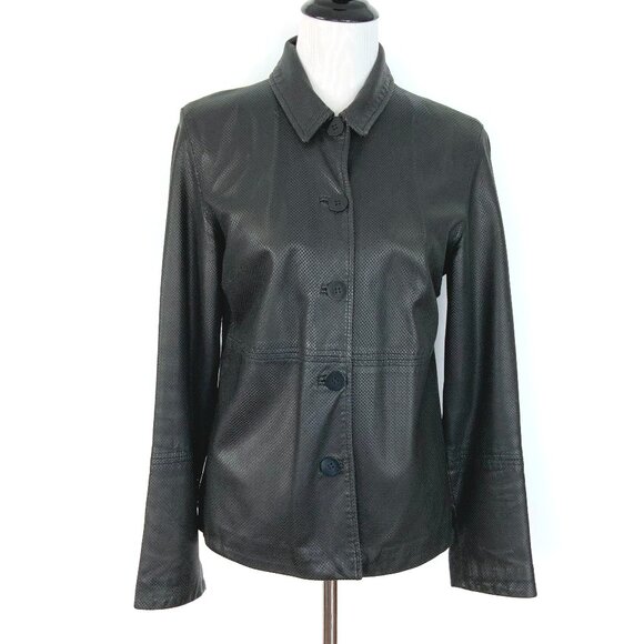 Vintage 90s Siena Collection Black Perforated Leather Jacket Sz M - Picture 2 of 16